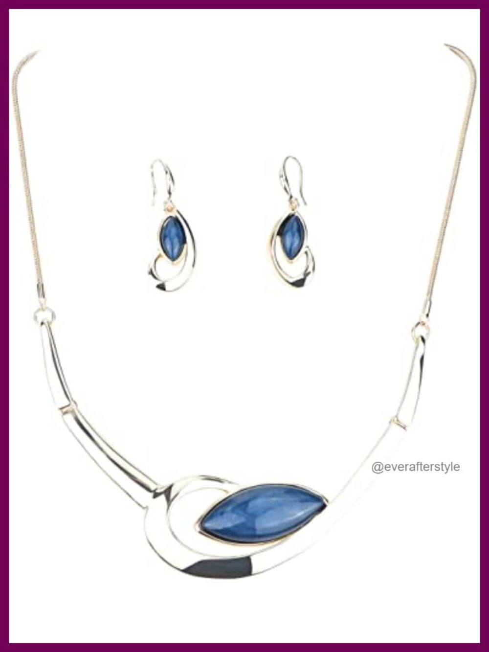 Gold Plated Brass Oval Ring Statement Necklace Earrings Jewelry Set